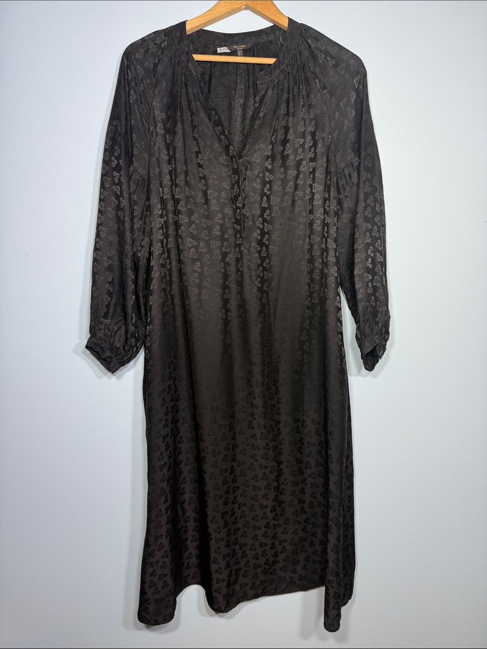 Massimo Dutti Black Silk Floral Jacquard Dress Size M Midi